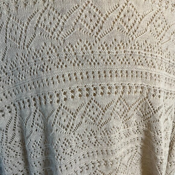 LOFT Off White Ivory V-Neck Collared Sweater Size Large Cotton Relaxed Fit - Picture 6 of 8